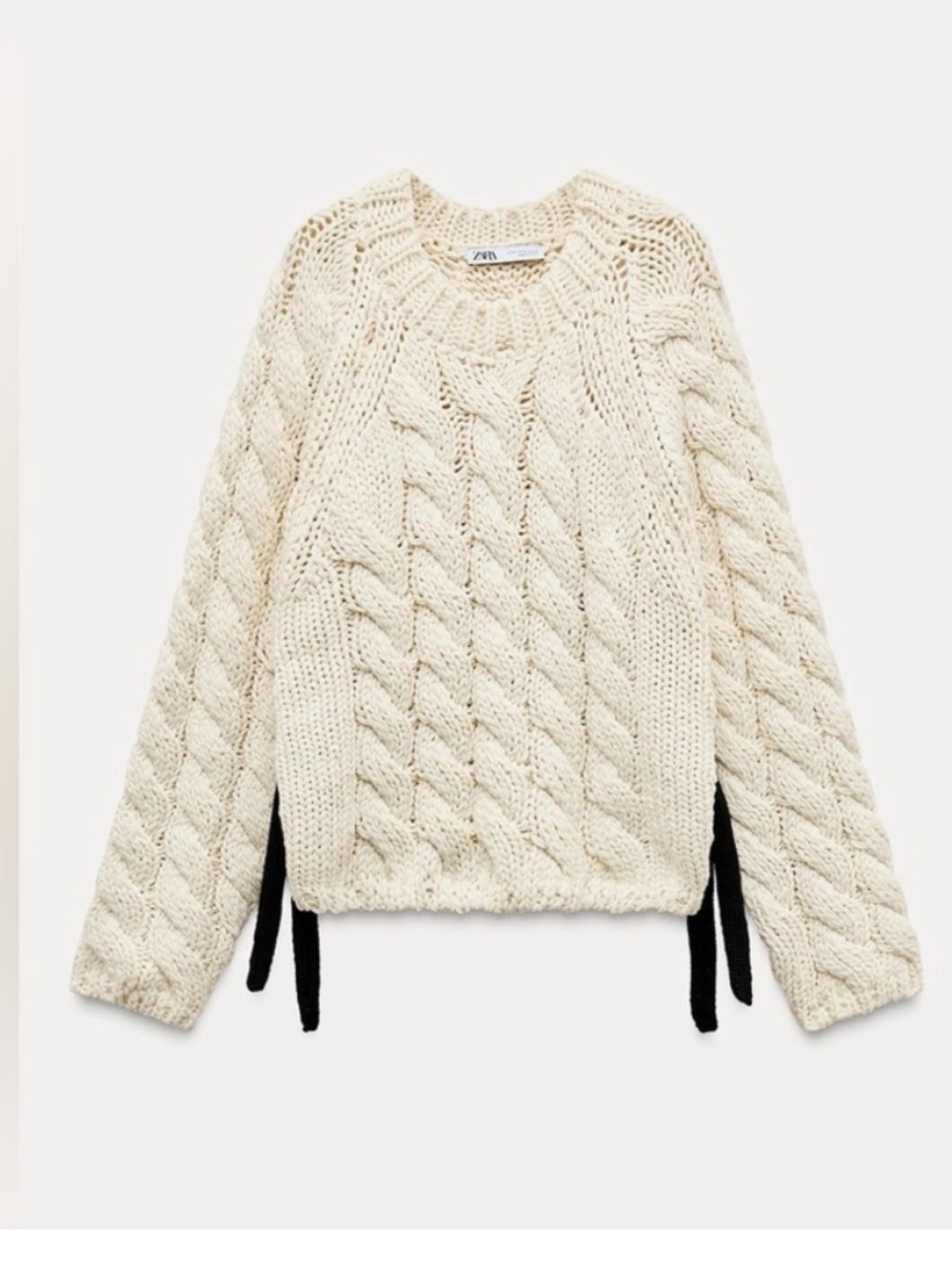 Zara chunky knit tie side crewneck sweater